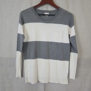 Gap Women's XS Gray White Stripe Pocket‎ Pullover Sweater Cotton Silk Blend